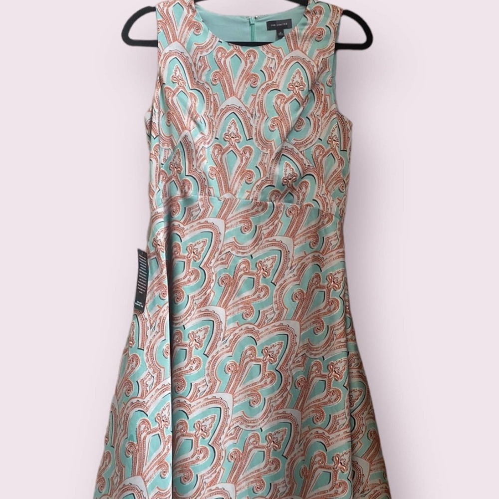 The Limited Mint Green and Peach Patterned Sleeveless Dress